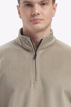 Half Zipper Pullover - Imported Velvet Fabric - Black - Regular Fit