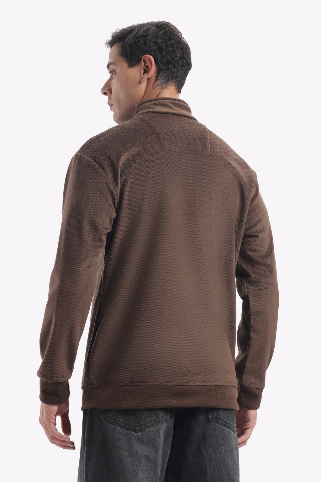 Half Zipper Pullover- Imported Velvet Fabric - Suede Brown - Regular Fit