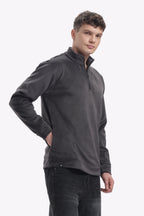 Half Zipper Pullover - Imported Velvet Fabric - Grey - Regular Fit