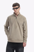 Half Zipper Pullover - Imported Velvet Fabric - Black - Regular Fit