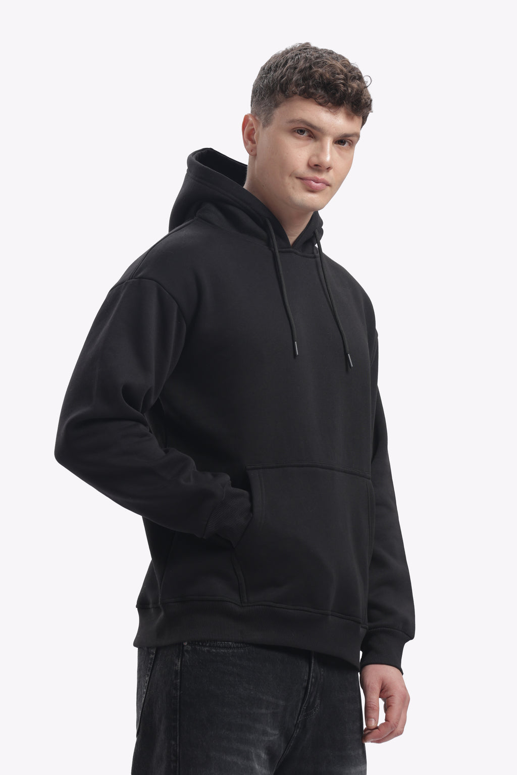 Hoodie - 100% Cotton Fleece - Dropshoulder - Black