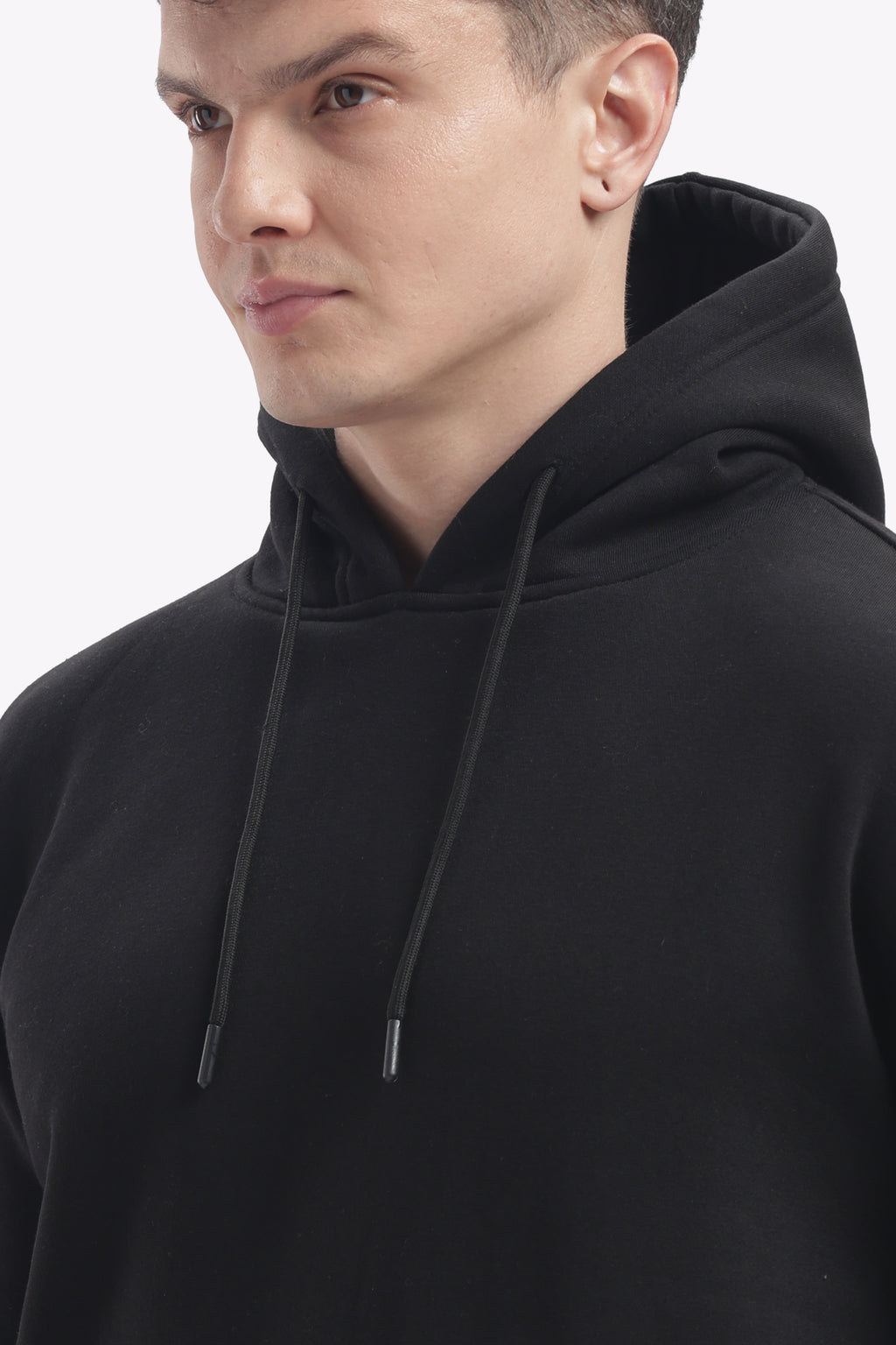 Hoodie - 100% Cotton Fleece - Dropshoulder - Black