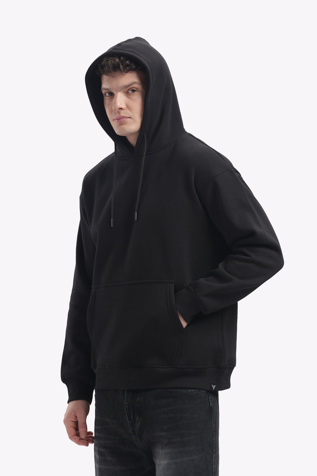 Hoodie - 100% Cotton Fleece - Dropshoulder - Black