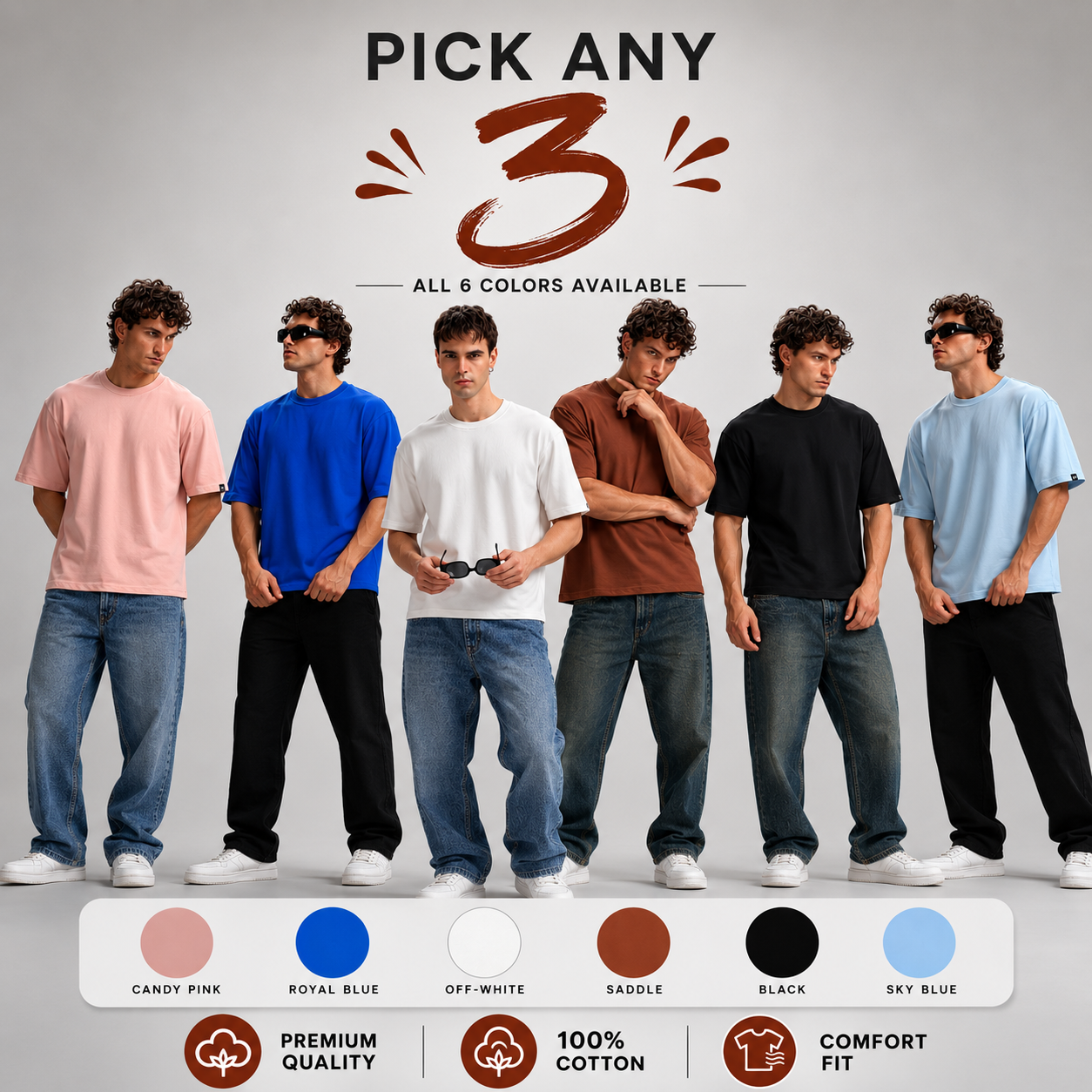 Pick Any 3 Boxy fit oversize cotton T-shirt
