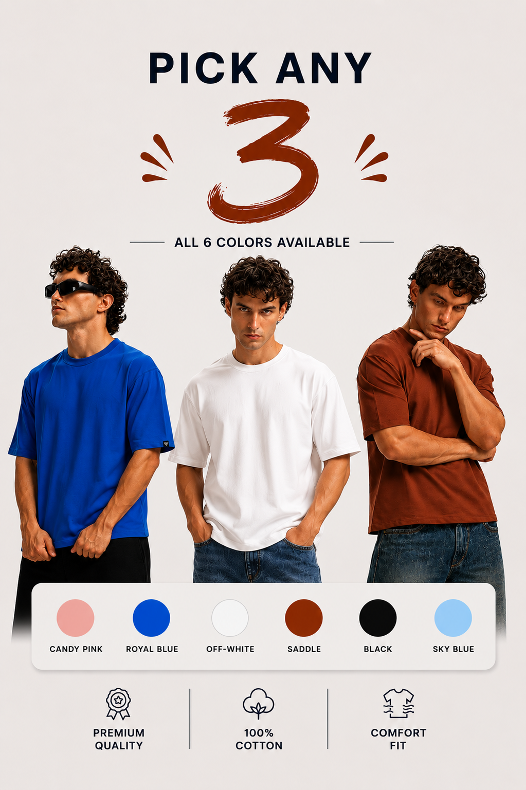 Pick Any 3 Boxy fit oversize cotton T-shirt