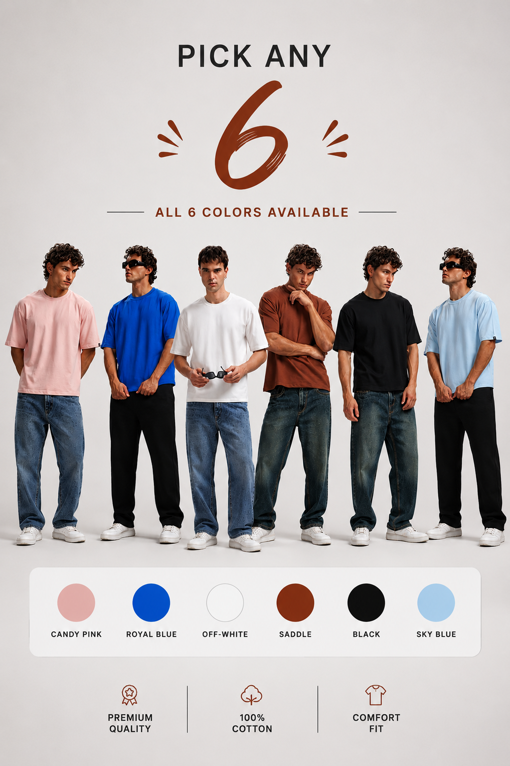 Pick Any 6 Boxy fit oversize cotton T-shirt