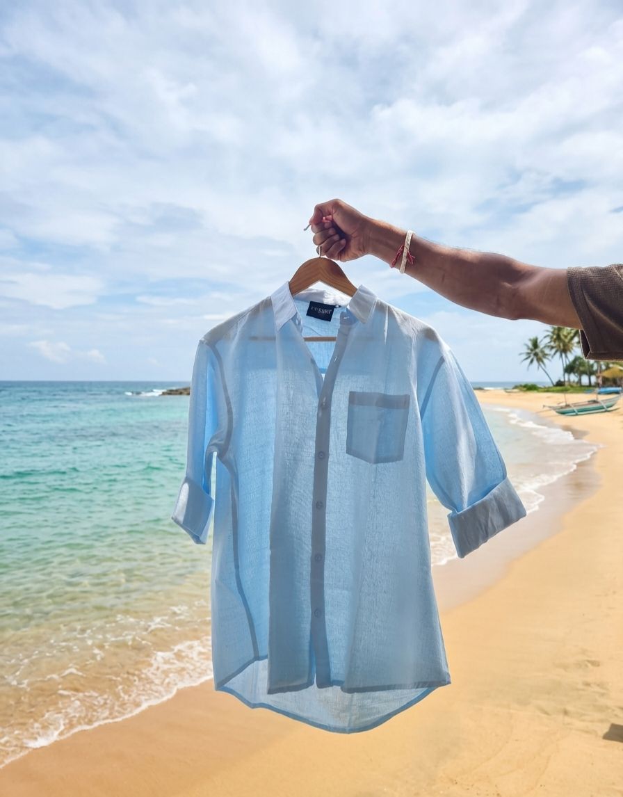 Cotton Linen Relaxed Fit Shirt (Sky Blue)