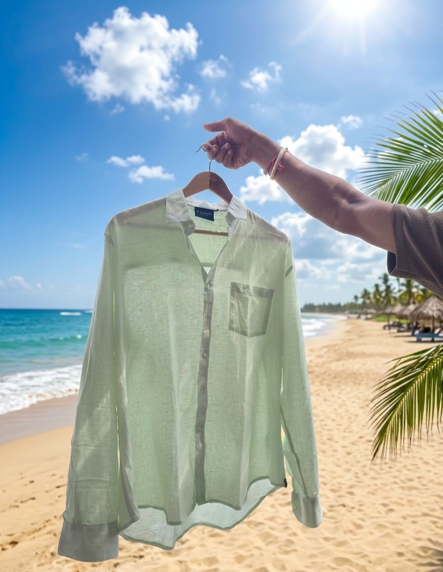 Cotton Linen Relaxed Fit Shirt (Seafoam Green)