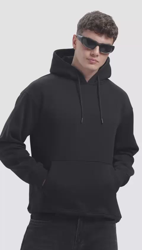 Hoodie - 100% Cotton Fleece - Dropshoulder - Black